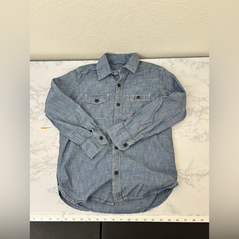 GAP Kids Denim Shirt - Youth Large Blue Denim Long Sleeves Button Down​